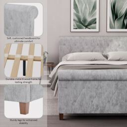 Home Discount Vida Designs Vittorio Double Bed Frame (Crushed Velvet Silver, Light Grey Velvet, Light Grey Linen) Bedroom Furniture - thumbnail 6
