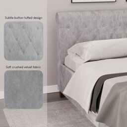 Home Discount Vida Designs Vittorio Double Bed Frame (Crushed Velvet Silver, Light Grey Velvet, Light Grey Linen) Bedroom Furniture - thumbnail 5