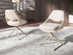 Angel Cerda Fabric Swivel Dining Chair with Stainless Steel Legs in White - thumbnail 5