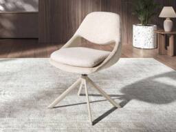 Angel Cerda Fabric Swivel Dining Chair with Stainless Steel Legs in White - thumbnail 3