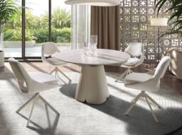 Angel Cerda Fabric Swivel Dining Chair with Stainless Steel Legs in White - thumbnail 4