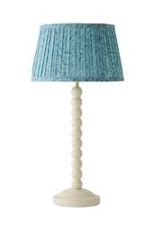 ValueLights Bobbin Leaf Printed Pleated Shade Cream Bobble Table Lamp with Bulb in Mid Blue - thumbnail 6