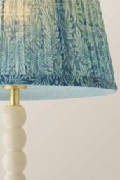 ValueLights Bobbin Leaf Printed Pleated Shade Cream Bobble Table Lamp with Bulb in Mid Blue - thumbnail 4