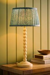ValueLights Bobbin Leaf Printed Pleated Shade Cream Bobble Table Lamp with Bulb in Mid Blue - thumbnail 3