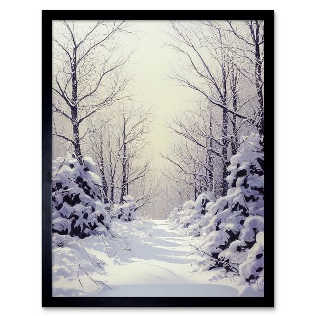 "Artery8 Wall Art Print Snowed In Again Winter Tranquil Landscape Art Framed in Black - Size: W12"" x H16""" - image 1