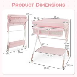 CASART Foldable Baby Diaper Changing Table Nursery Organizer w/Storage Basket in Pink - thumbnail 2