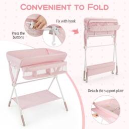 CASART Foldable Baby Diaper Changing Table Nursery Organizer w/Storage Basket in Pink - thumbnail 8