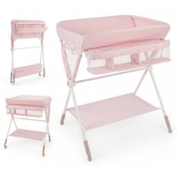 CASART Foldable Baby Diaper Changing Table Nursery Organizer w/Storage Basket in Pink - thumbnail 4