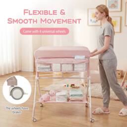 CASART Foldable Baby Diaper Changing Table Nursery Organizer w/Storage Basket in Pink - thumbnail 9