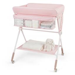 CASART Foldable Baby Diaper Changing Table Nursery Organizer w/Storage Basket in Pink - thumbnail 3