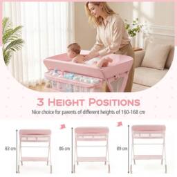 CASART Foldable Baby Diaper Changing Table Nursery Organizer w/Storage Basket in Pink - thumbnail 6