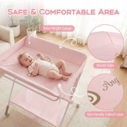 CASART Foldable Baby Diaper Changing Table Nursery Organizer w/Storage Basket in Pink - thumbnail 7