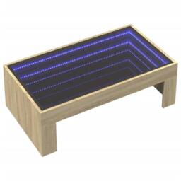 Berkfield Home Coffee Table with Infinity LED Sonoma Oak 90x50x30 cm in Light Tan - Size: 90 x 50 x 30 cm - thumbnail 3
