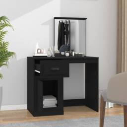Berkfield Home Dressing Table with Mirror Black 90x50x132.5 cm Engineered Wood - thumbnail 3