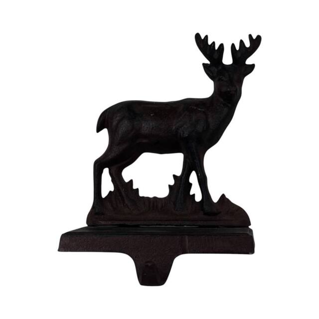 Four Candle Cast Iron Reindeer Christmas Stocking Holder Rustic Brown - image 1