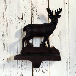 Four Candle Cast Iron Reindeer Christmas Stocking Holder Rustic Brown - thumbnail 2