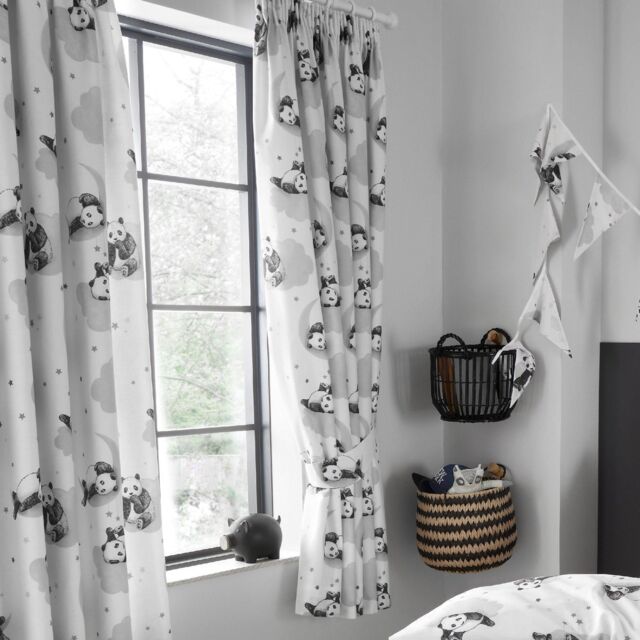 Sleepy Panda Bears Stars Fully Lined Blackout Pencil Pleat Curtain Set