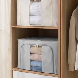 NESTLUNE 4Pcs 66L Folding Storage Box Made of Thick Fabric in Grey - thumbnail 3