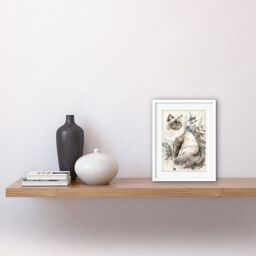 "Artery8 Wall Art Print Blue Point Ragdoll Cat with Flowers Watercolour Artwork Framed 9X7 Inch in White - Size: W7"" x H9""" - thumbnail 2