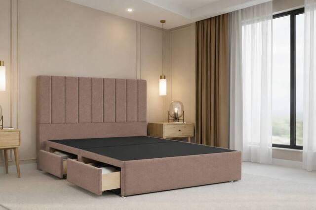 "Nexus Mattresses Ltd Kyoto Plush Divan Bed Base 2 Drawers Same Side - 54"" Headboard in Bronze - Size: Single" - image 1