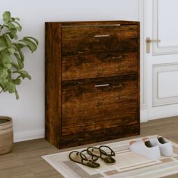 Berkfield Home Shoe Cabinet Smoked Oak 63x24x81 cm Engineered Wood in Brown - Size: 63 x 24 x 81 cm