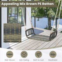 Costway Patio Swing Bench Backless Rattan Woven Patio Wicker with Hanging Ropes in Brown - thumbnail 6