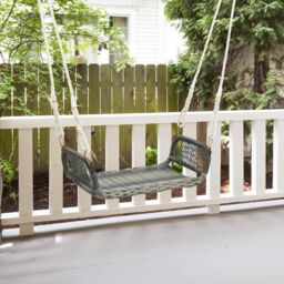 Costway Patio Swing Bench Backless Rattan Woven Patio Wicker with Hanging Ropes in Brown - thumbnail 4