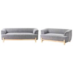 Wyld and Coco 5 Seater Sofa Set Dark Grey Polyester Upholstery Wooden Legs - thumbnail 3