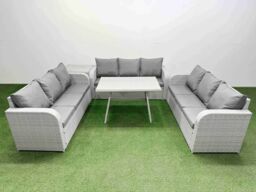 Fimous 9 Seat Outdoor Rattan Garden Furniture with 3 Seater Sofa Side Table in Light Grey - thumbnail 1