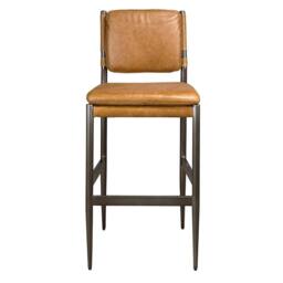 Angel Cerda Leather Stool, Brown Cowhide, Dark Polished Steel Legs in Tan - thumbnail 2