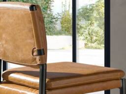 Angel Cerda Leather Stool, Brown Cowhide, Dark Polished Steel Legs in Tan - thumbnail 5