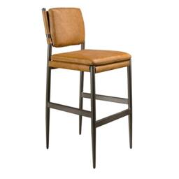 Angel Cerda Leather Stool, Brown Cowhide, Dark Polished Steel Legs in Tan - thumbnail 1