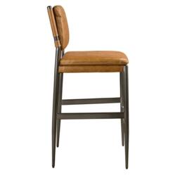 Angel Cerda Leather Stool, Brown Cowhide, Dark Polished Steel Legs in Tan - thumbnail 6