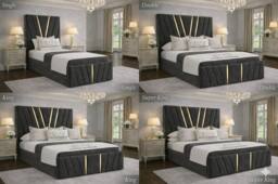 Stratus Interiors Gold Accent Upholstered Bed Frame King Size 5ft with Slatted Base in Charcoal - thumbnail 2
