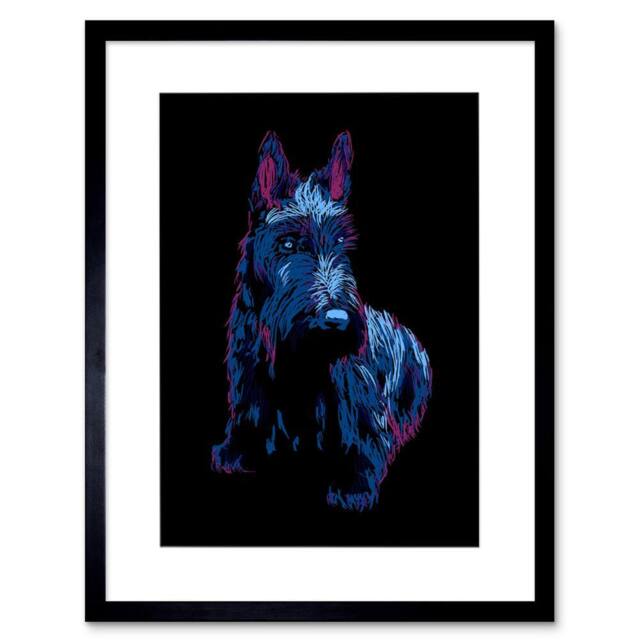 "Wee Blue Coo Painting Scottish Terrier Scottie Dog Puppy 12x16"" Framed Art Print in Blue - Size: W12"" x H16""" - image 1