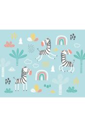 Origin Murals Dancing Zebras Wall Mural in Blue - Size: W350 cm x H280 cm - thumbnail 2