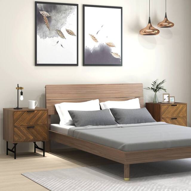 HOMCOM Bedside Table Set of 2, Side Tables with Metal Legs, Walnut - Size: 2 Pack - image 1
