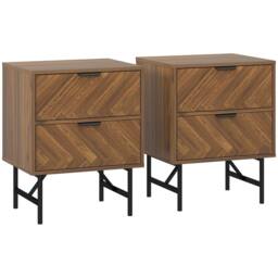 HOMCOM Bedside Table Set of 2, Side Tables with Metal Legs, Walnut - Size: 2 Pack - thumbnail 2