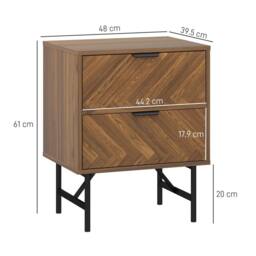 HOMCOM Bedside Table Set of 2, Side Tables with Metal Legs, Walnut - Size: 2 Pack - thumbnail 3