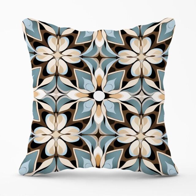 Warren Reed - Designer Beige & Brown Abstract Pattern Outdoor Cushion in Grey - Size: 45 cm x 45 cm - image 1