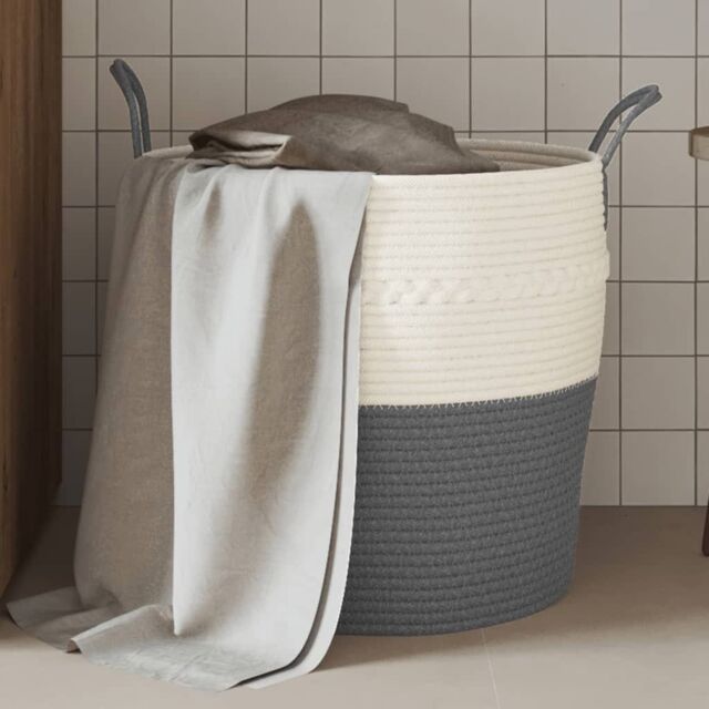 Berkfield Home Storage Basket Grey & White √ò43x38 cm Cotton - Size: 43x38 cm - image 1