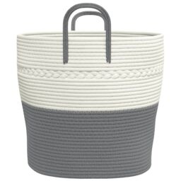 Berkfield Home Storage Basket Grey & White √ò43x38 cm Cotton - Size: 43x38 cm - thumbnail 5