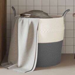 Berkfield Home Storage Basket Grey & White √ò43x38 cm Cotton - Size: 43x38 cm
