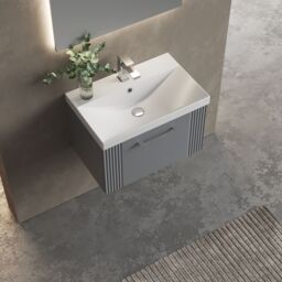 Balterley Wall Hung 1 Drawer Vanity Unit - Thin-Edge Basin 600mm, Satin Grey - thumbnail 3