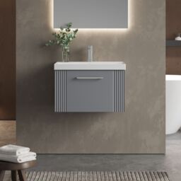 Balterley Wall Hung 1 Drawer Vanity Unit - Thin-Edge Basin 600mm, Satin Grey - thumbnail 2