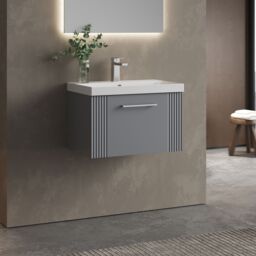 Balterley Wall Hung 1 Drawer Vanity Unit - Thin-Edge Basin 600mm, Satin Grey - thumbnail 4