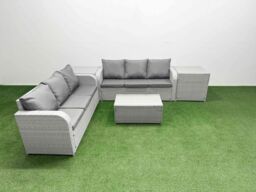 Fimous Outdoor Garden Furniture Sets 6 Seater Wicker Rattan Furniture Sofa Sets w/ Rectangular Coffee Table high Back Lounge Sofa 2 Side Table Light - thumbnail 1