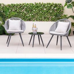 Costway 3 Piece Patio Furniture Set Woven Rope Balcony Chair w/ Seat & Back Cushions - thumbnail 3
