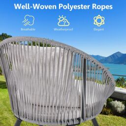 Costway 3 Piece Patio Furniture Set Woven Rope Balcony Chair w/ Seat & Back Cushions - thumbnail 6