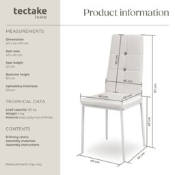 tectake Dining Chair Set Julien Set Of 8 - White - Size: 8 Pack - thumbnail 6